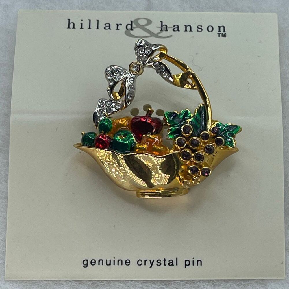 Vintage Hillard & Hanson genuine crystal fruit basket brooch .